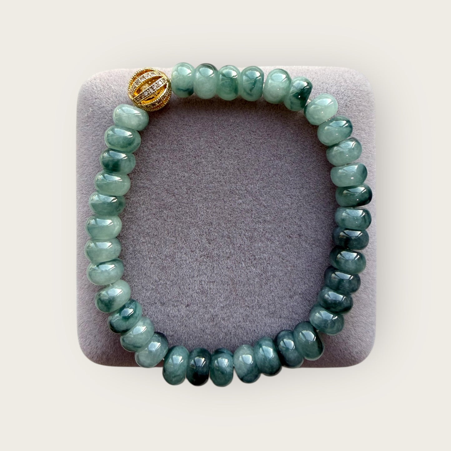 Denim Blue Floating Flowers Jadeite Abacus Bead Bracelet