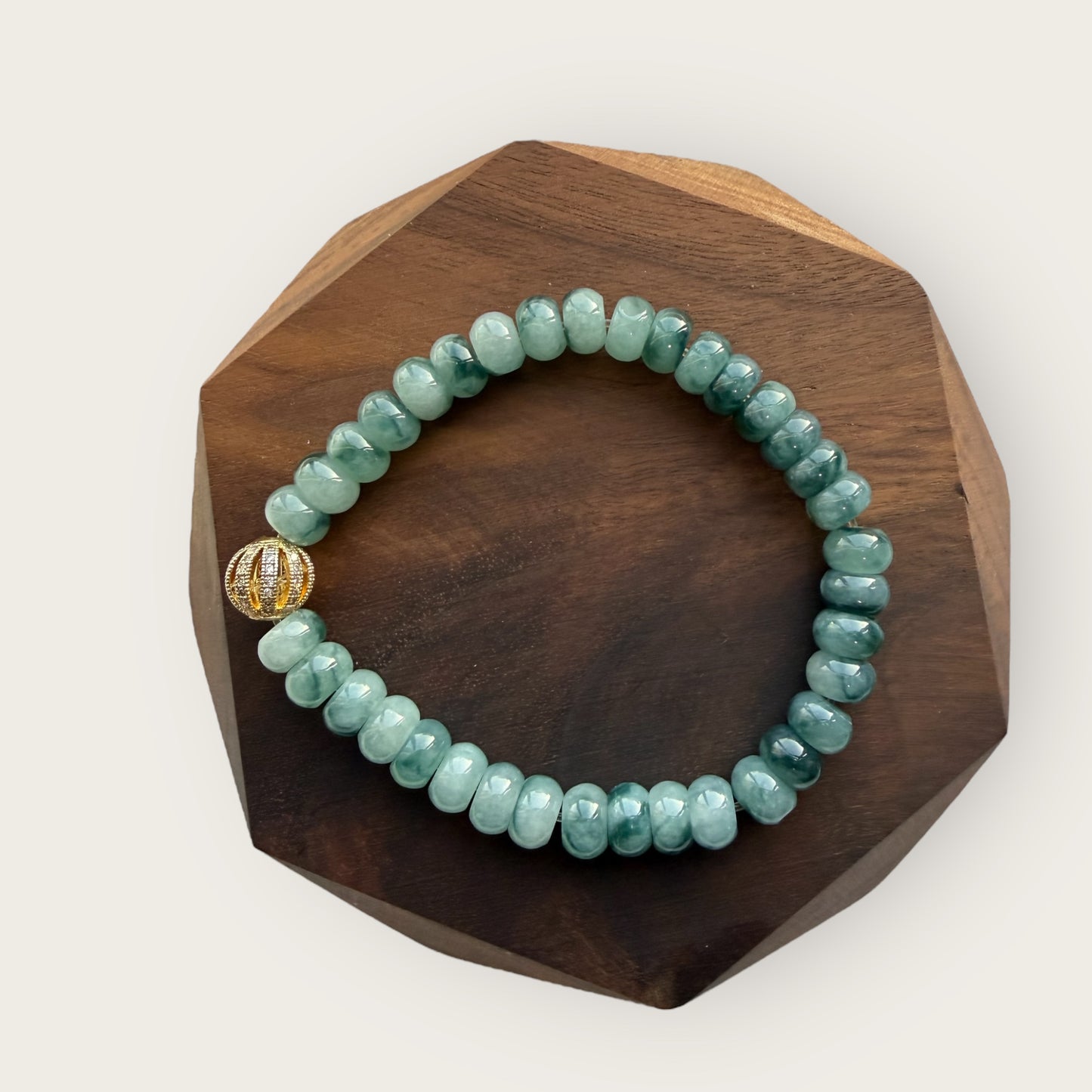 Denim Blue Floating Flowers Jadeite Abacus Bead Bracelet