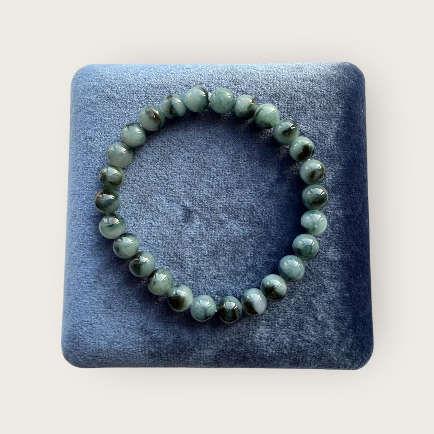 Dark Denim Blue Floating Flowers Jadeite Bead Bracelet