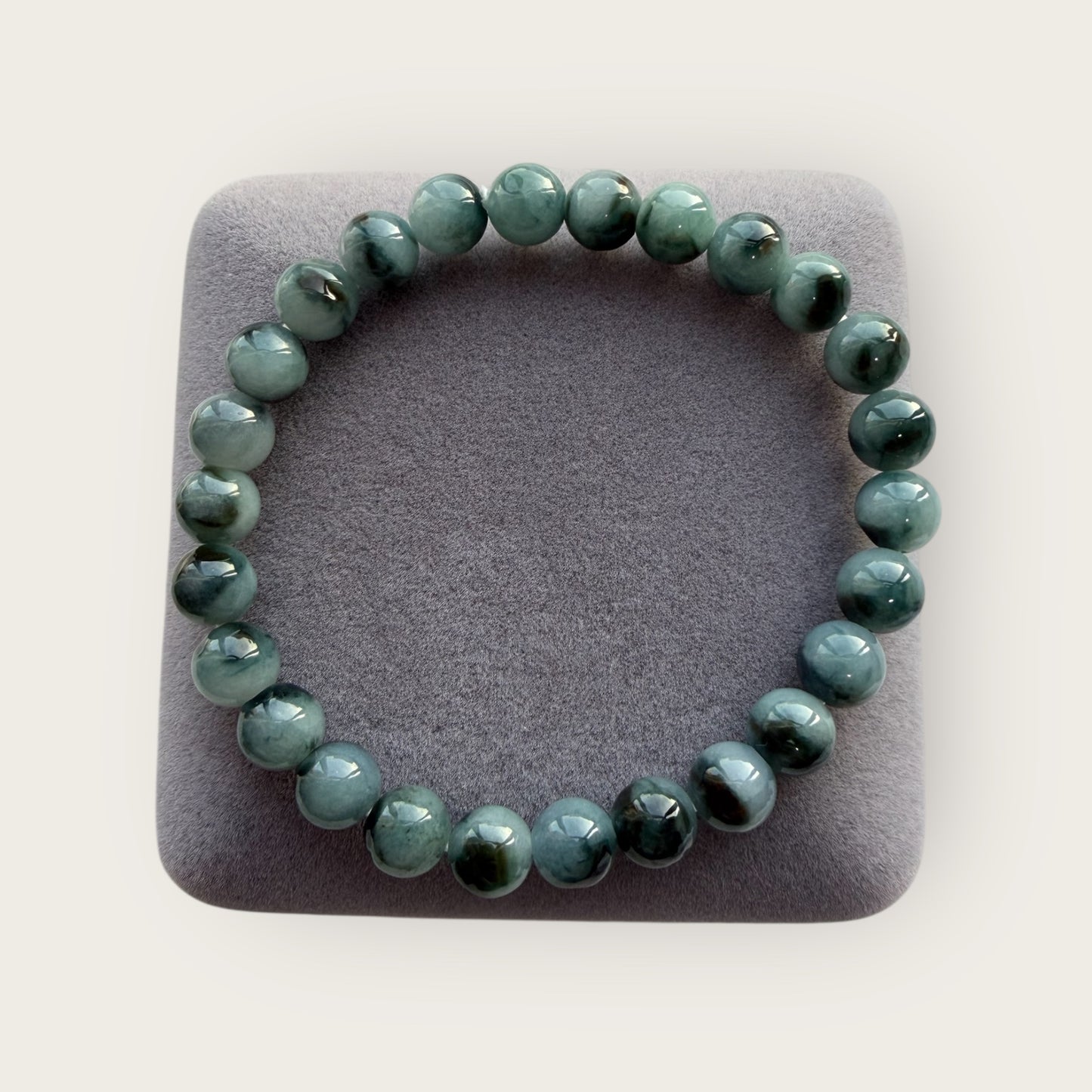 Dark Denim Blue Floating Flowers Jadeite Bead Bracelet