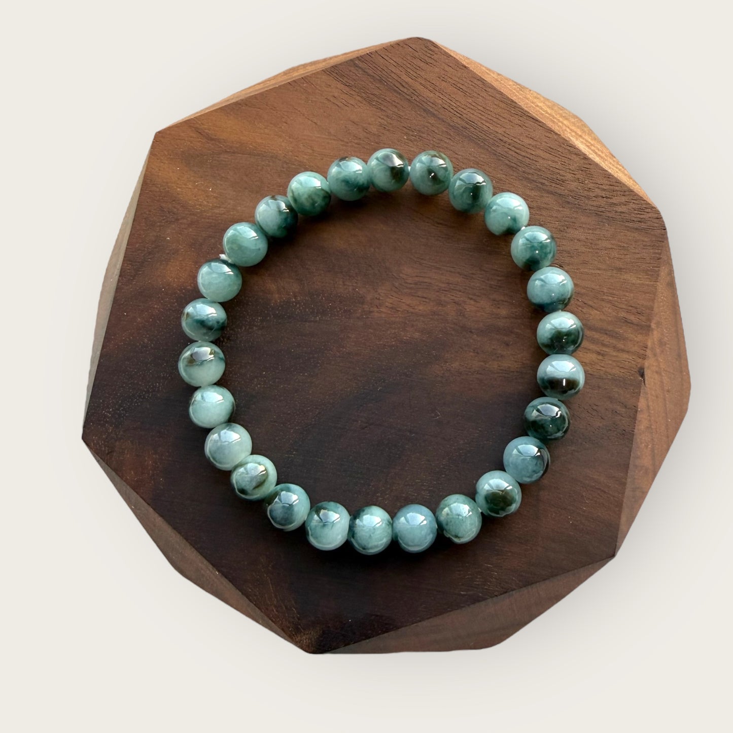 Dark Denim Blue Floating Flowers Jadeite Bead Bracelet