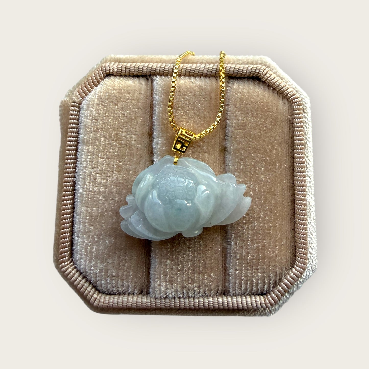 Lotus Flower Jadeite Necklace - 18K Gold Hook