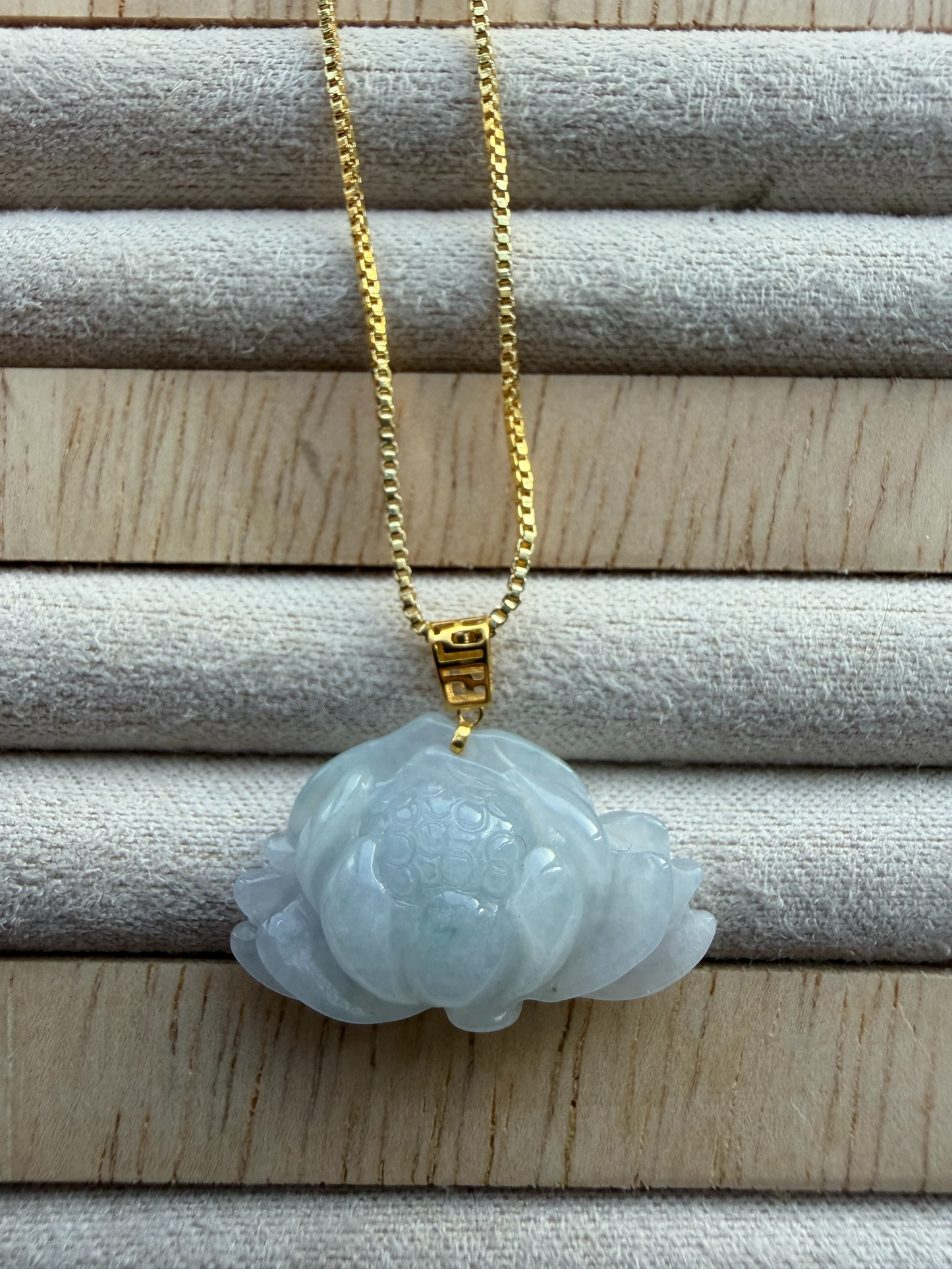 Lotus Flower Jadeite Necklace - 18K Gold Hook