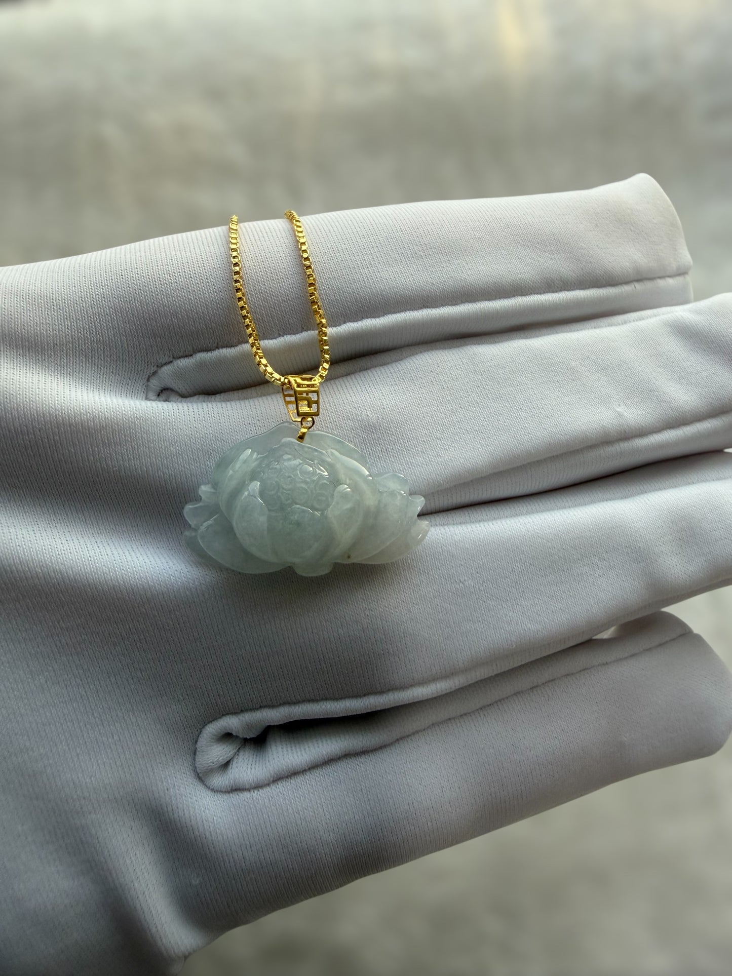 Lotus Flower Jadeite Necklace - 18K Gold Hook