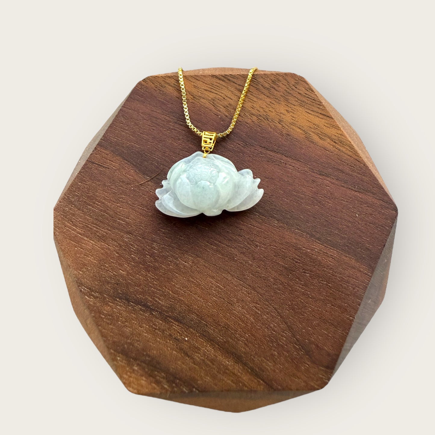 Lotus Flower Jadeite Necklace - 18K Gold Hook