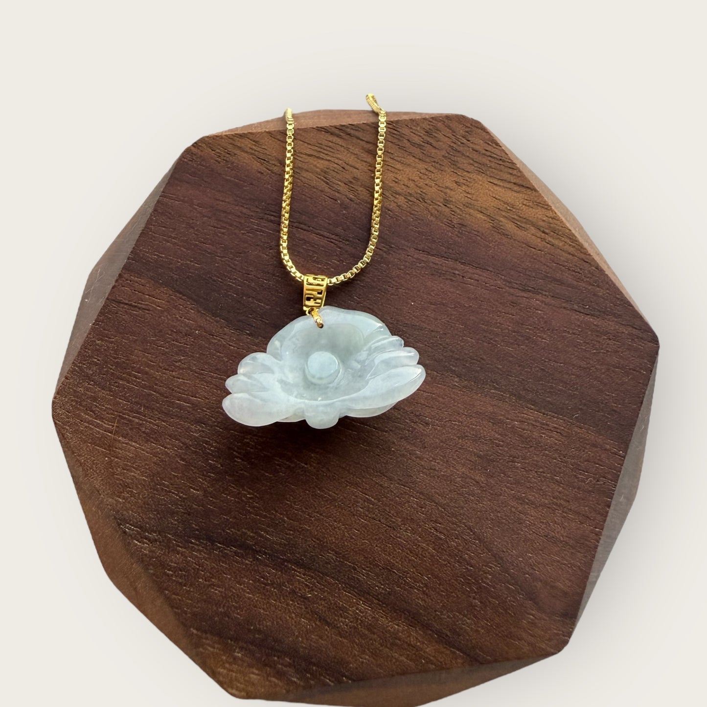 Lotus Flower Jadeite Necklace - 18K Gold Hook