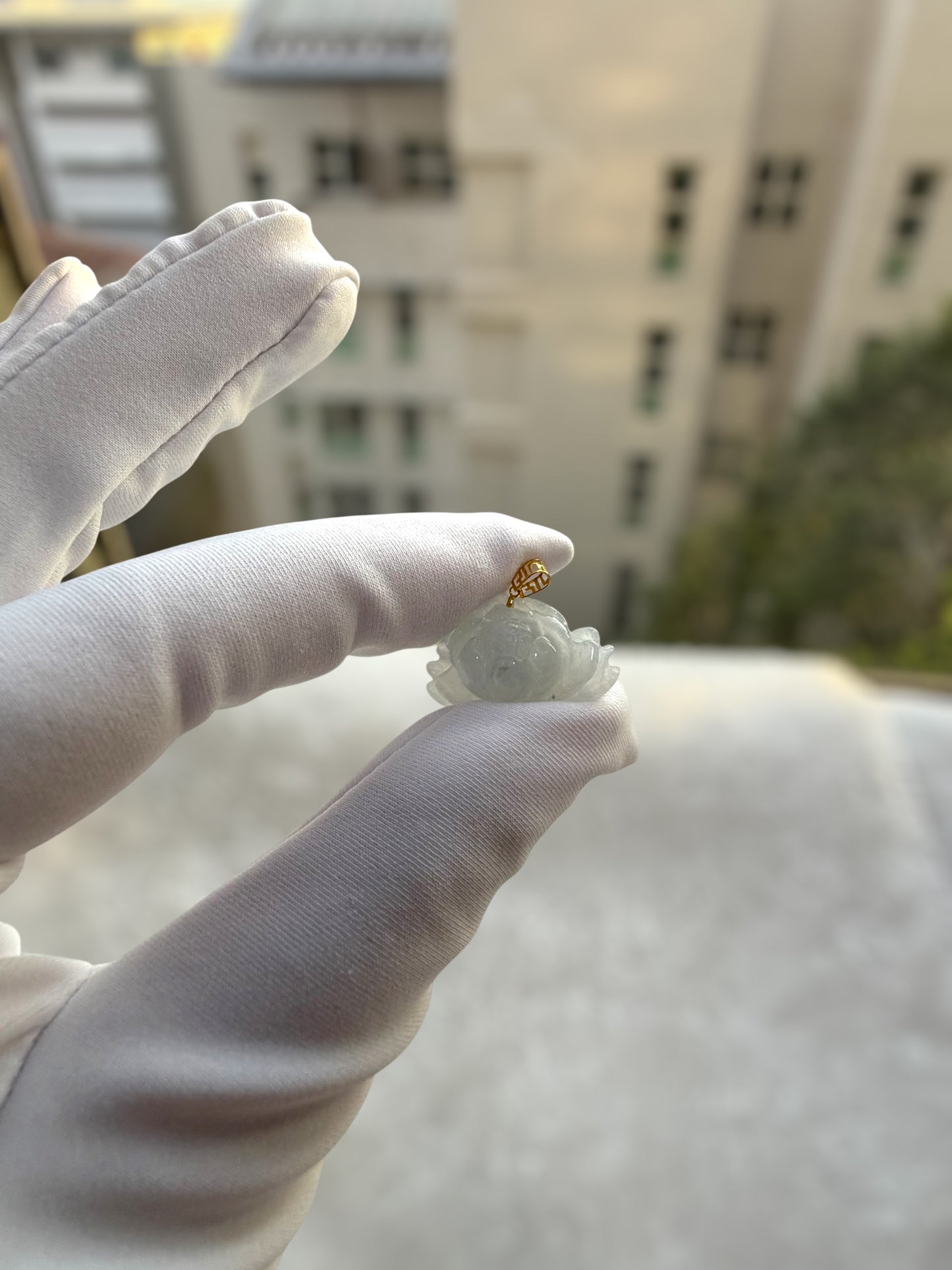 Lotus Flower Jadeite Necklace - 18K Gold Hook