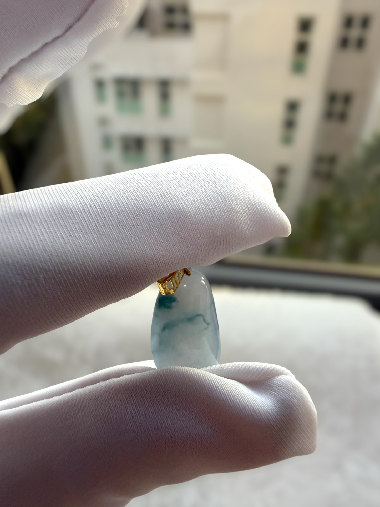 Purple Floating Flowers Gourd Jadeite Necklace - 18K Gold Hook