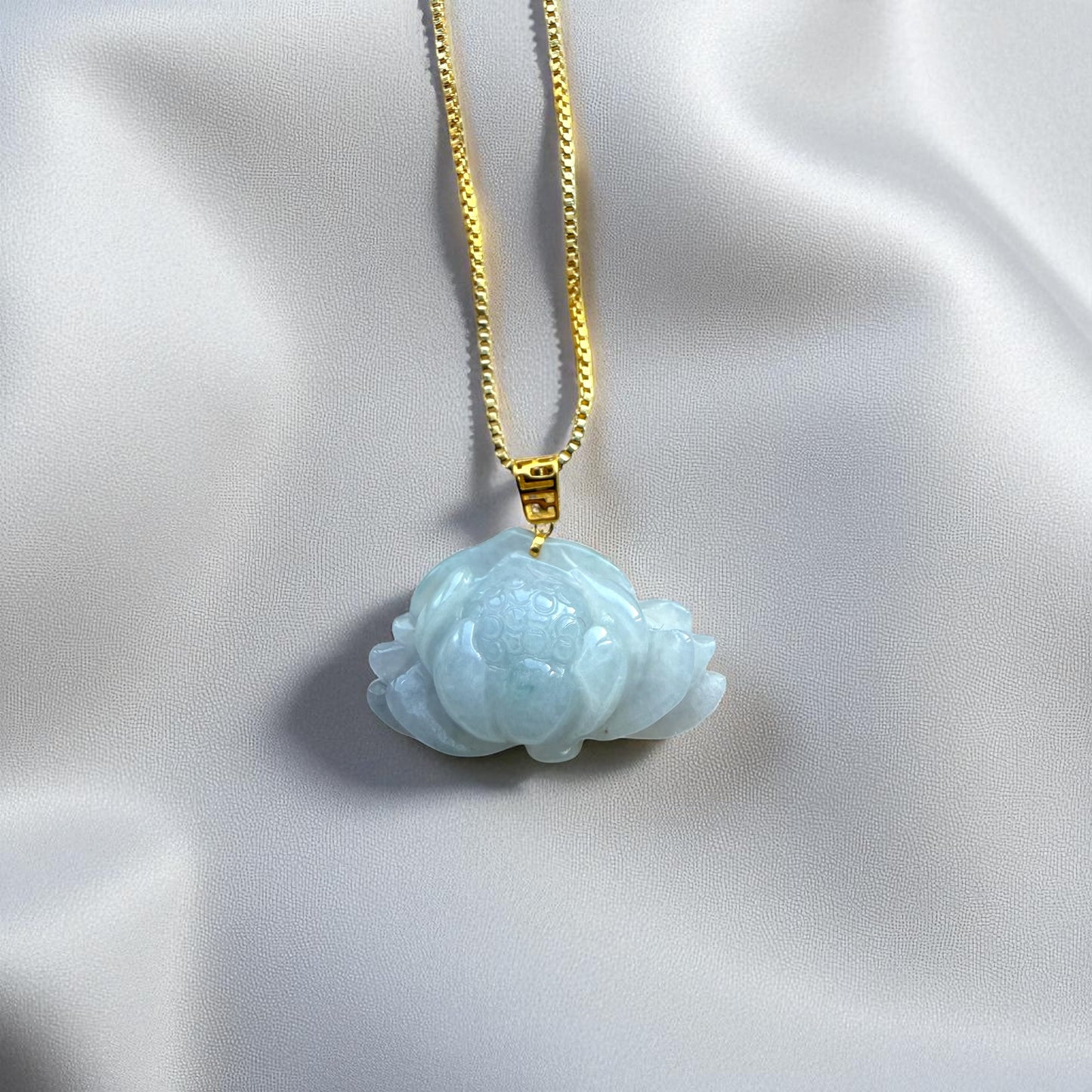Lotus Flower Jadeite Necklace - 18K Gold Hook