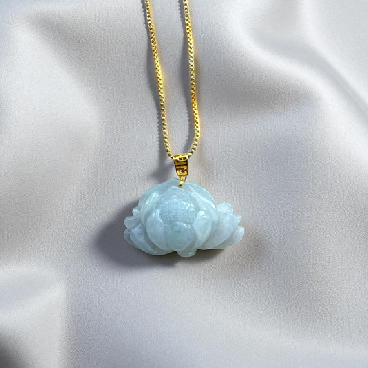 Lotus Flower Jadeite Necklace - 18K Gold Hook