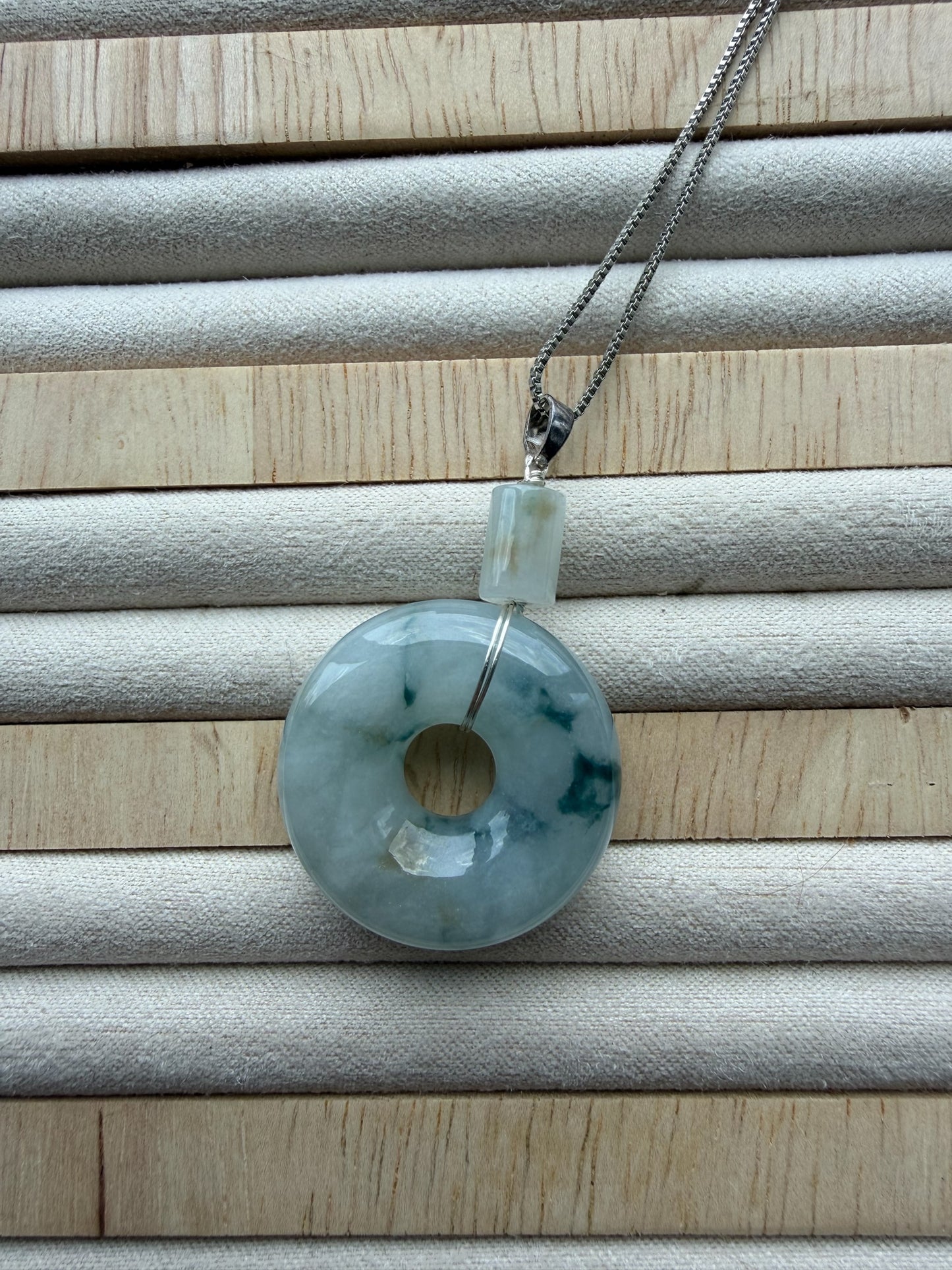 Blue Floating Flowers Donut Jadeite Necklace