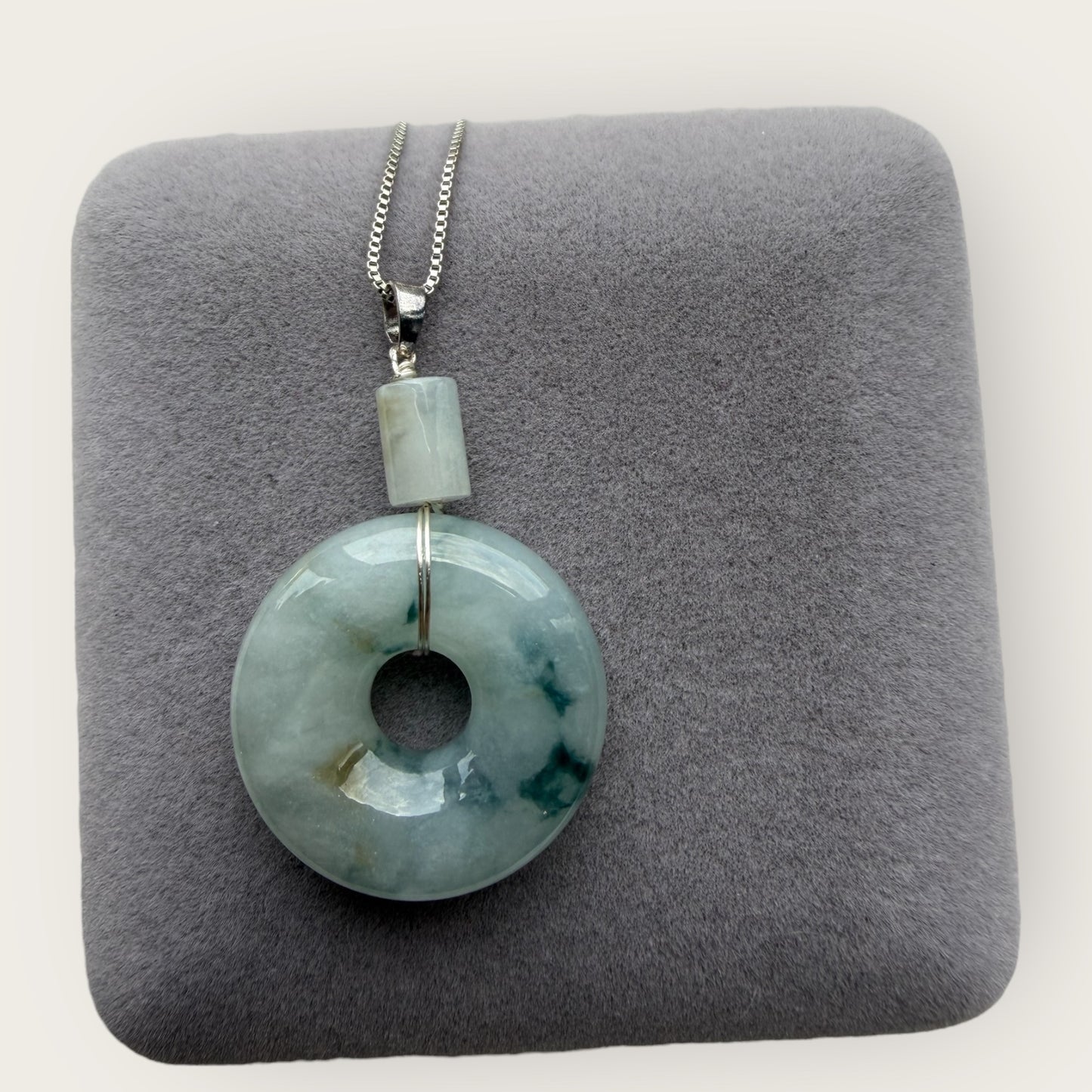 Blue Floating Flowers Donut Jadeite Necklace