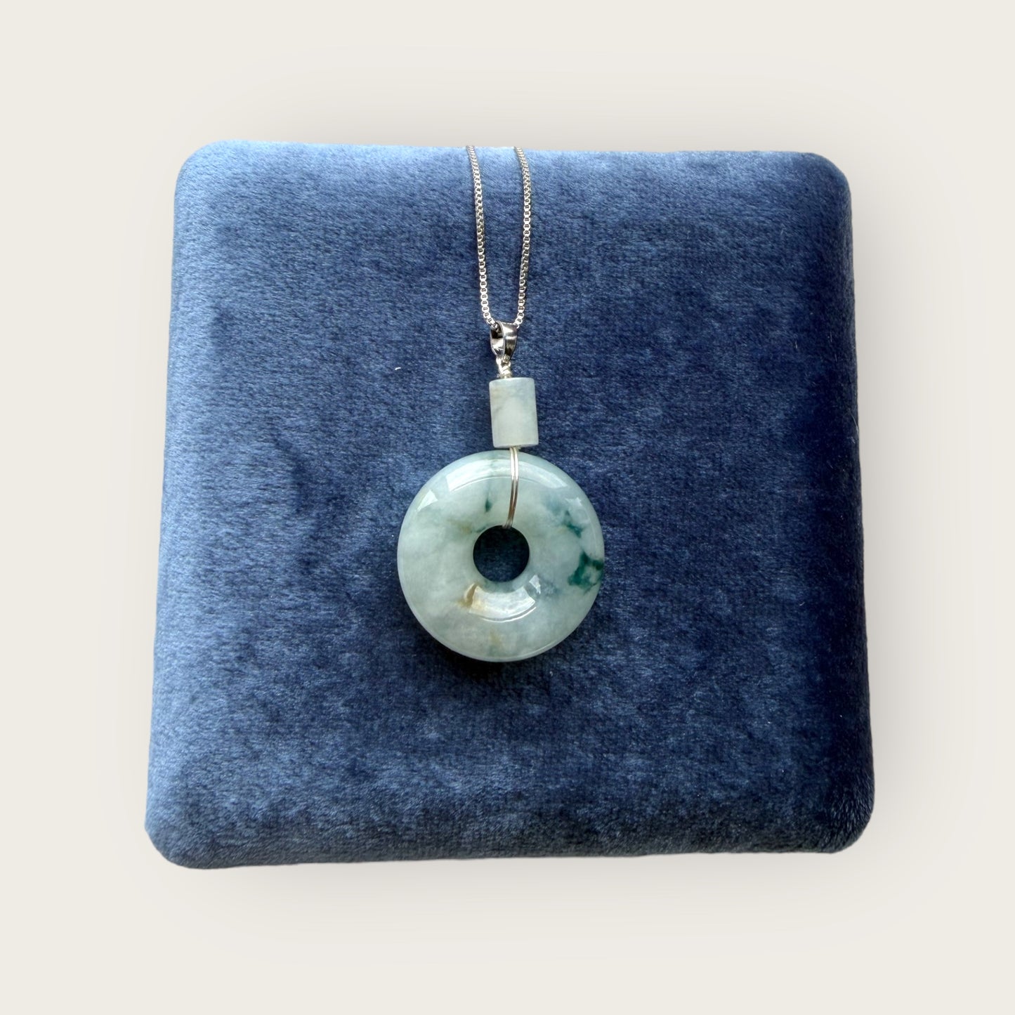 Blue Floating Flowers Donut Jadeite Necklace