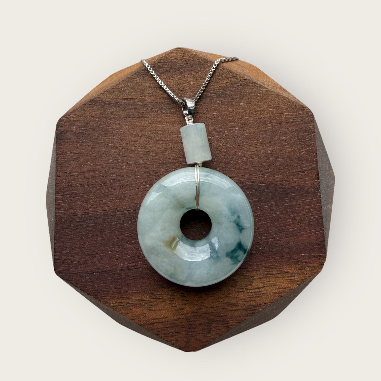 Blue Floating Flowers Donut Jadeite Necklace