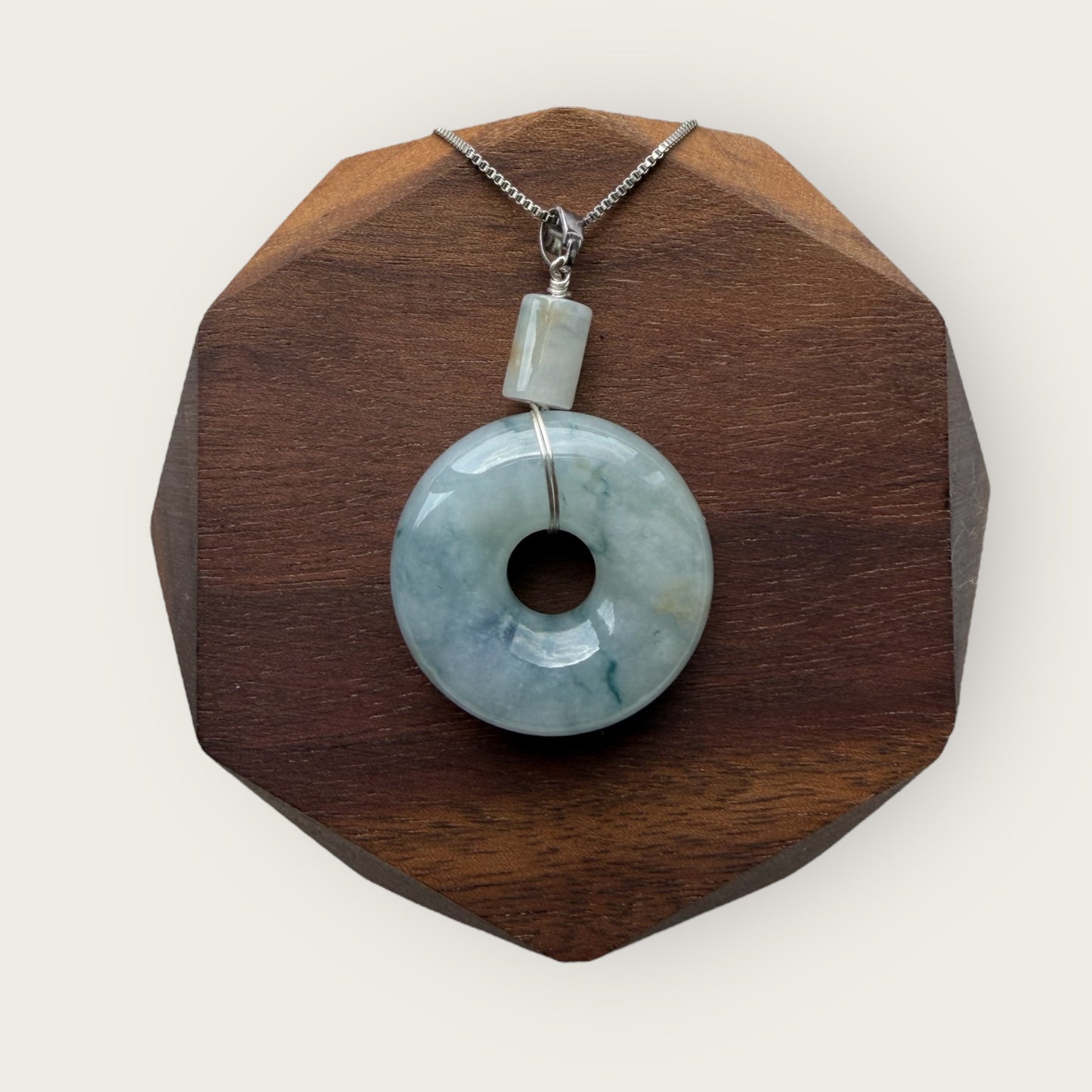 Blue Floating Flowers Donut Jadeite Necklace