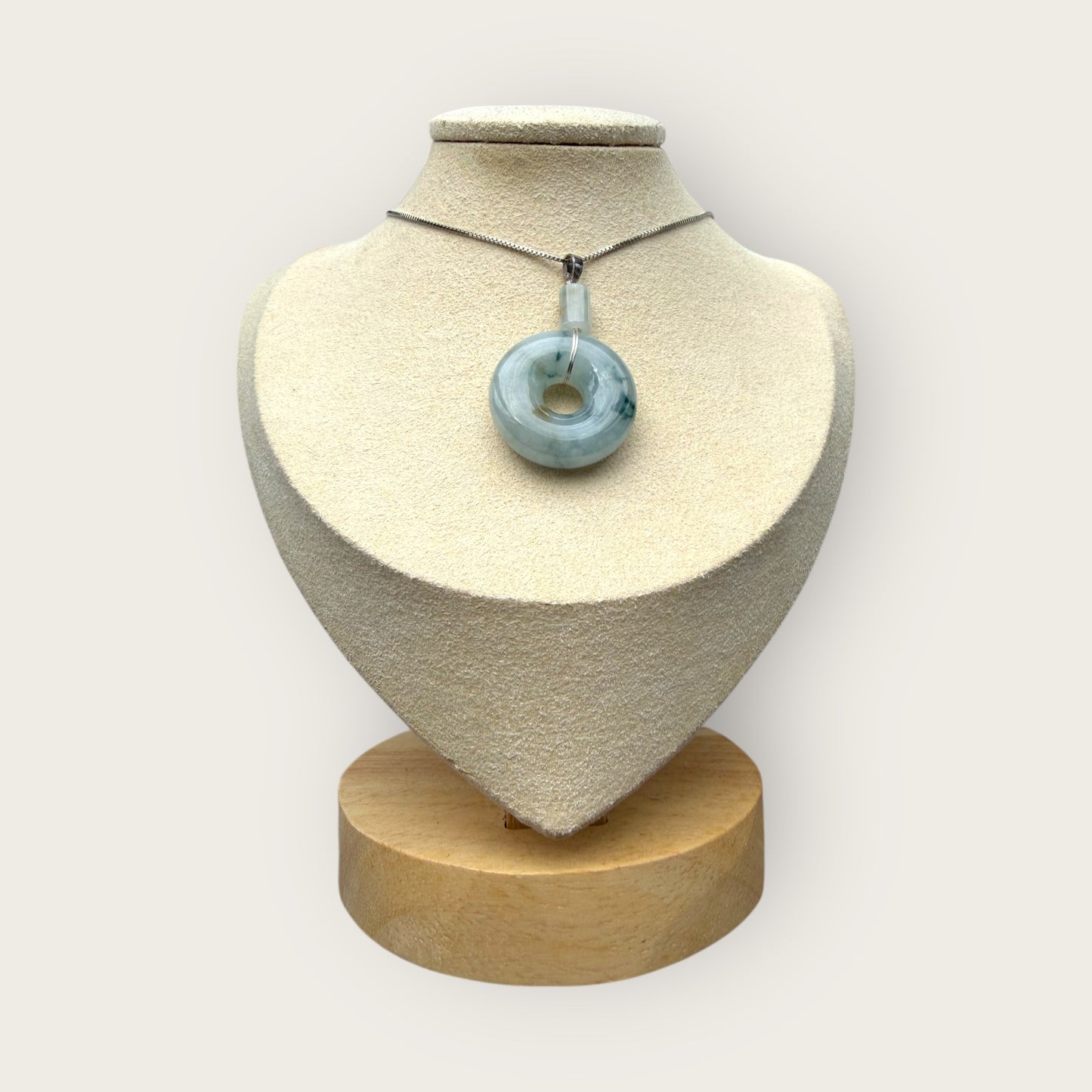 Blue Floating Flowers Donut Jadeite Necklace