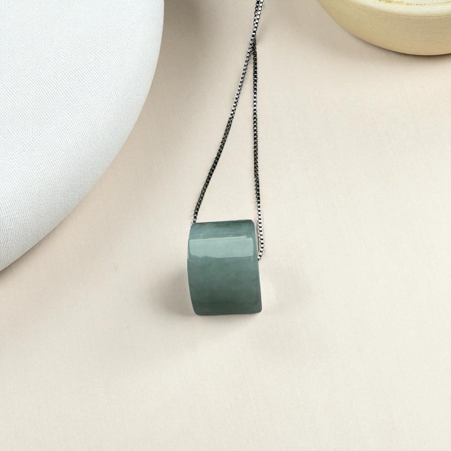 White Green Barrel Jadeite Necklace