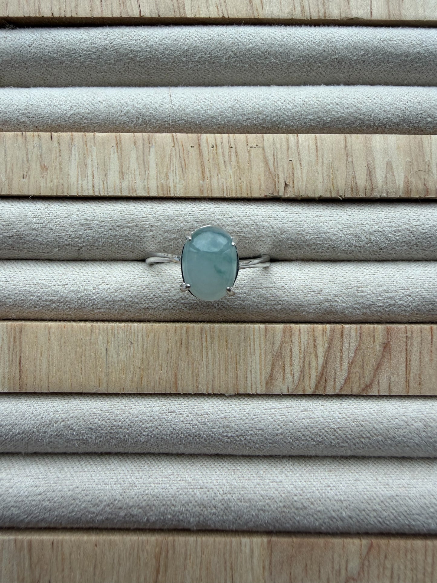 White Blue Floating Flowers Jadeite Ring