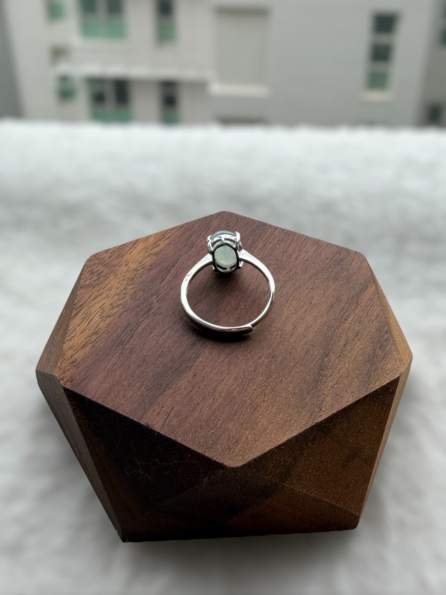 White Blue Floating Flowers Jadeite Ring