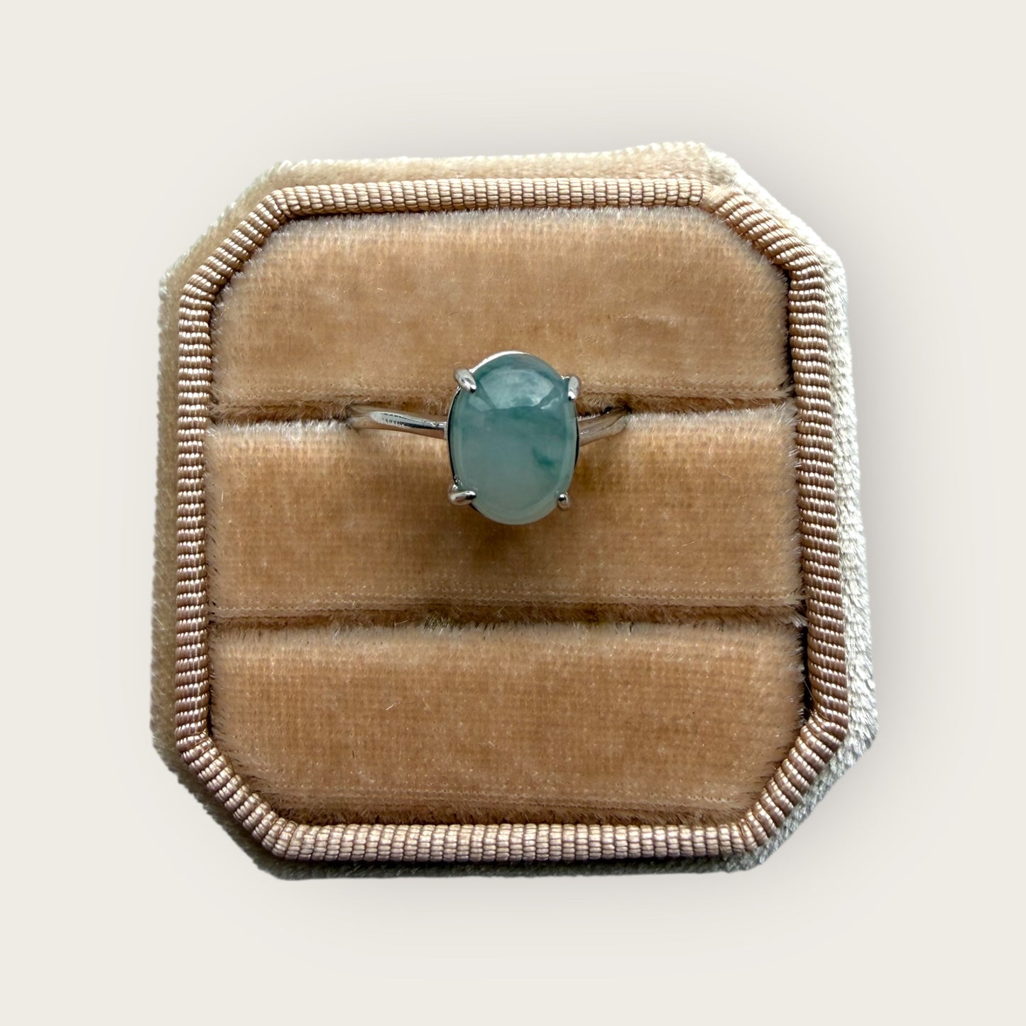 White Blue Floating Flowers Jadeite Ring