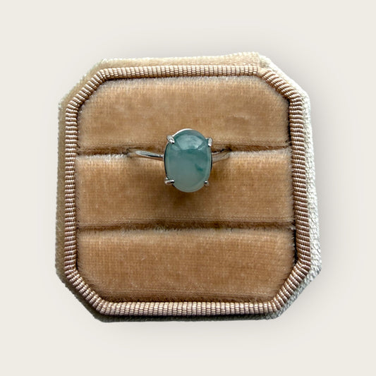 White Blue Floating Flowers Jadeite Ring