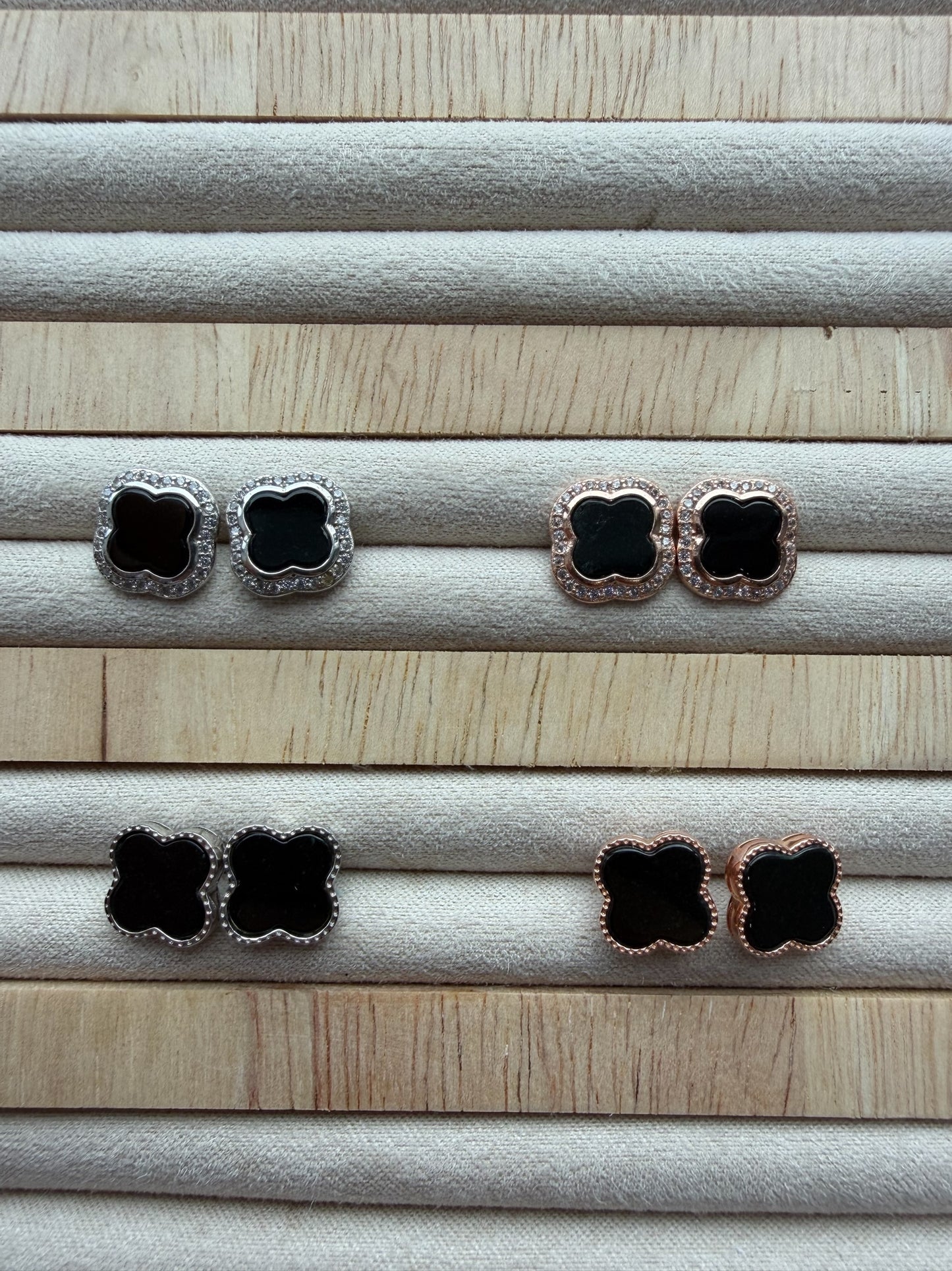 Omphacite Clover Jadeite Earring Studs