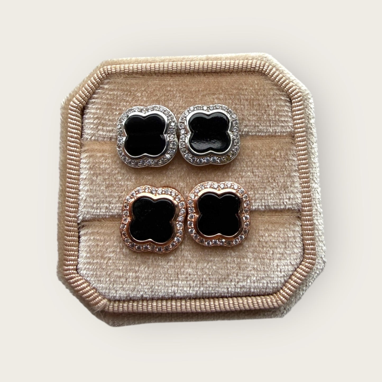 Omphacite Clover Jadeite Earring Studs