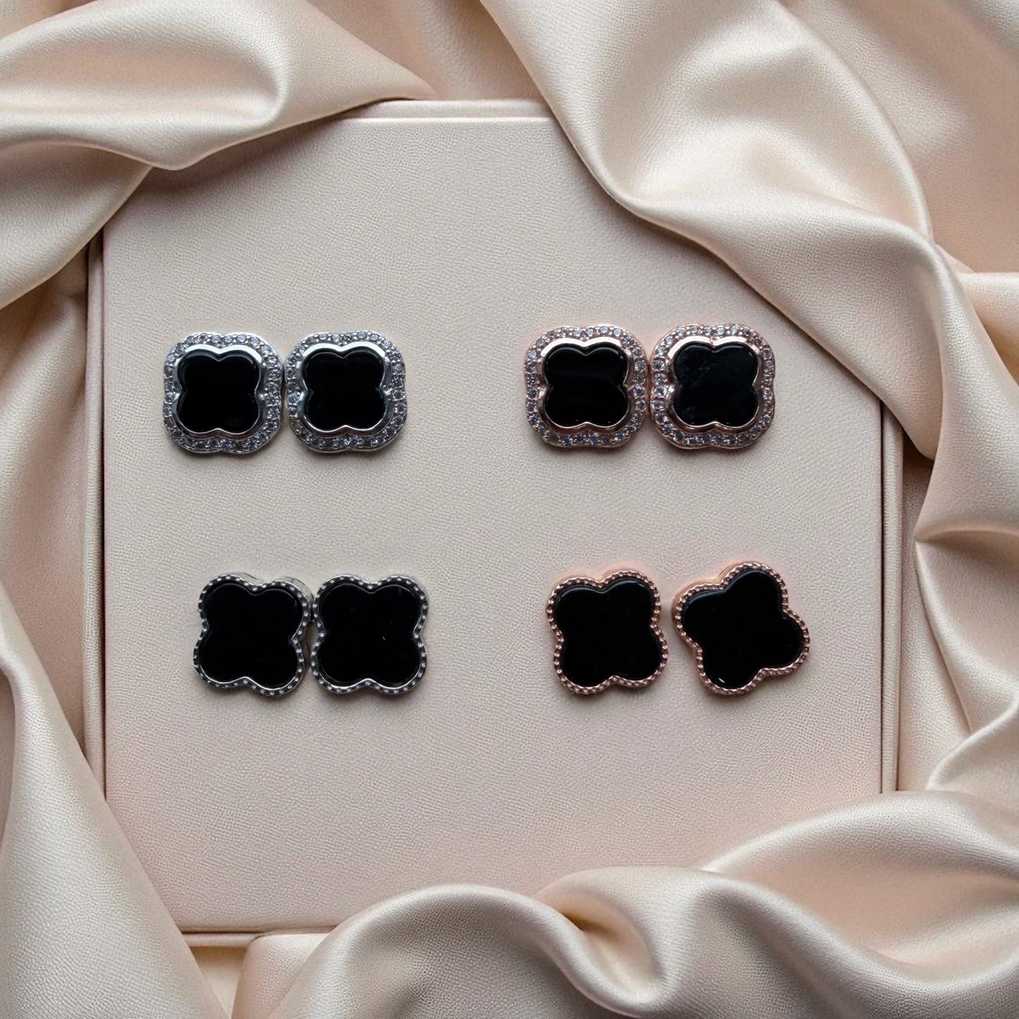 Omphacite Clover Jadeite Earring Studs