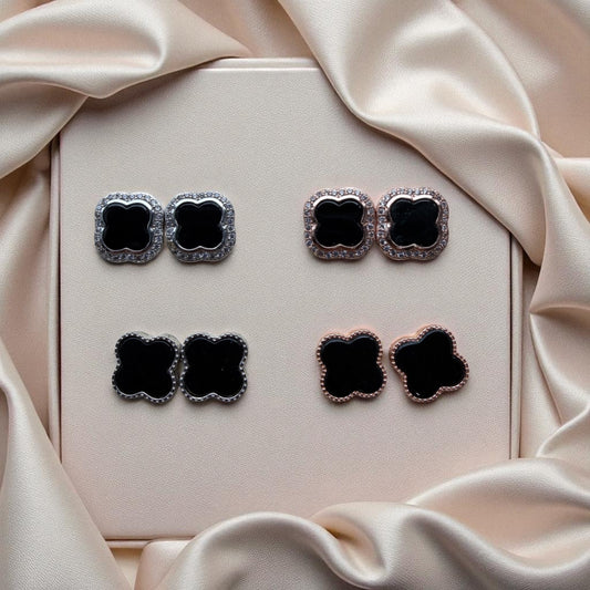 Omphacite Clover Jadeite Earring Studs
