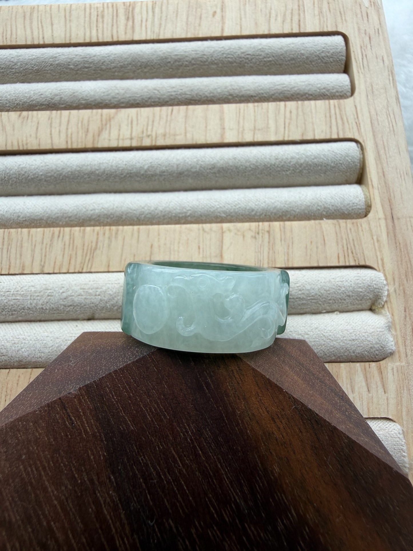 Green Carved Jadeite Ring