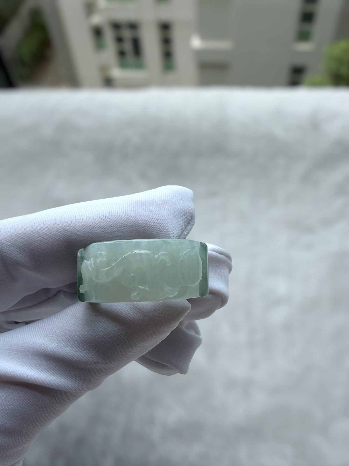 Green Carved Jadeite Ring