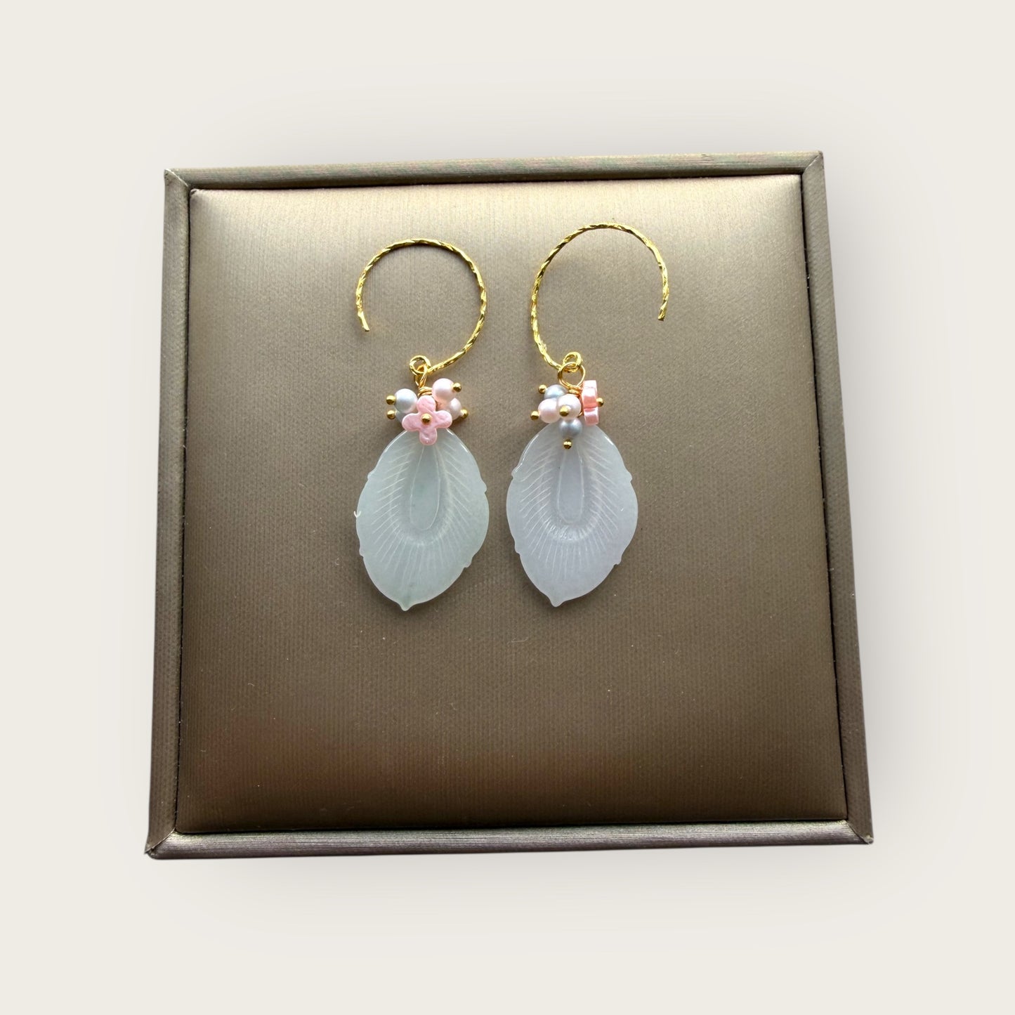 White Feather Jadeite Earring Hooks