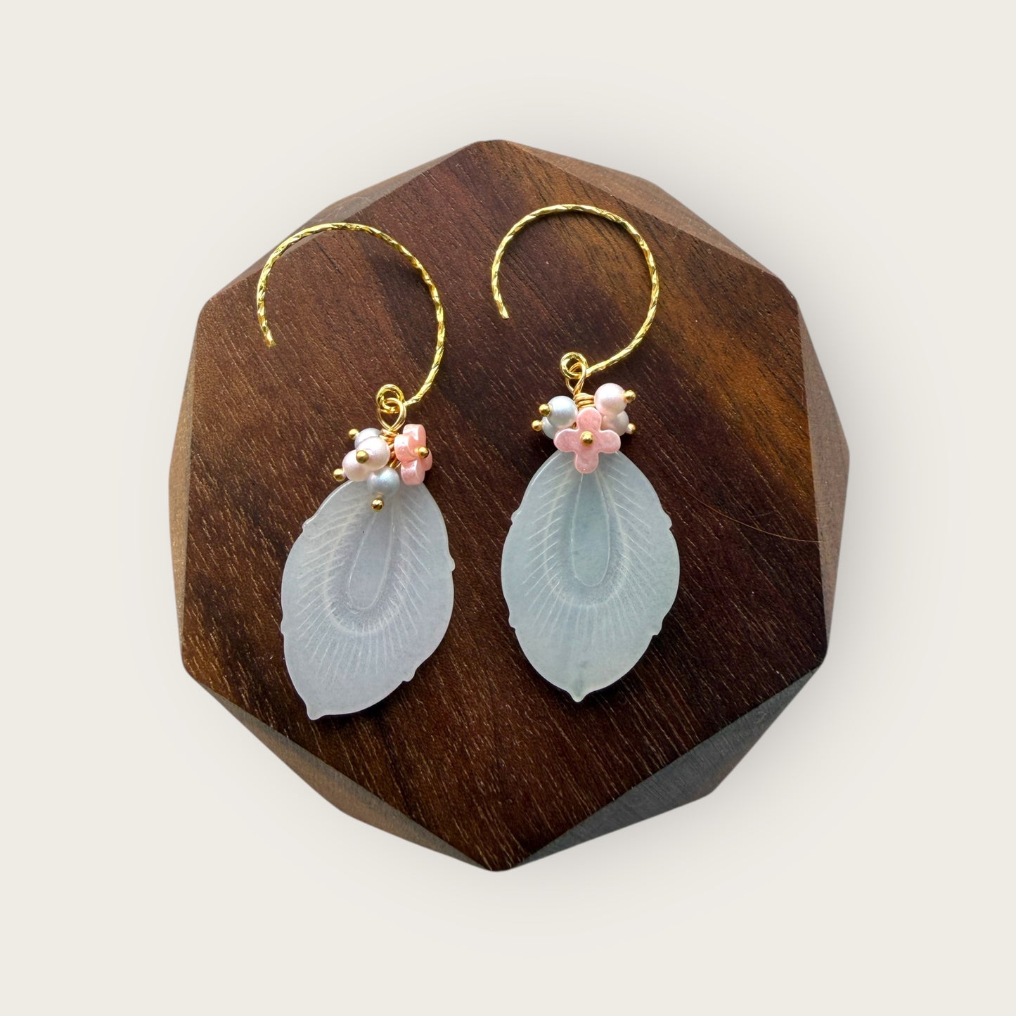 White Feather Jadeite Earring Hooks