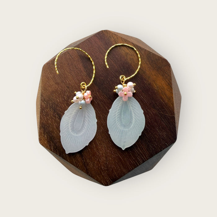 White Feather Jadeite Earring Hooks