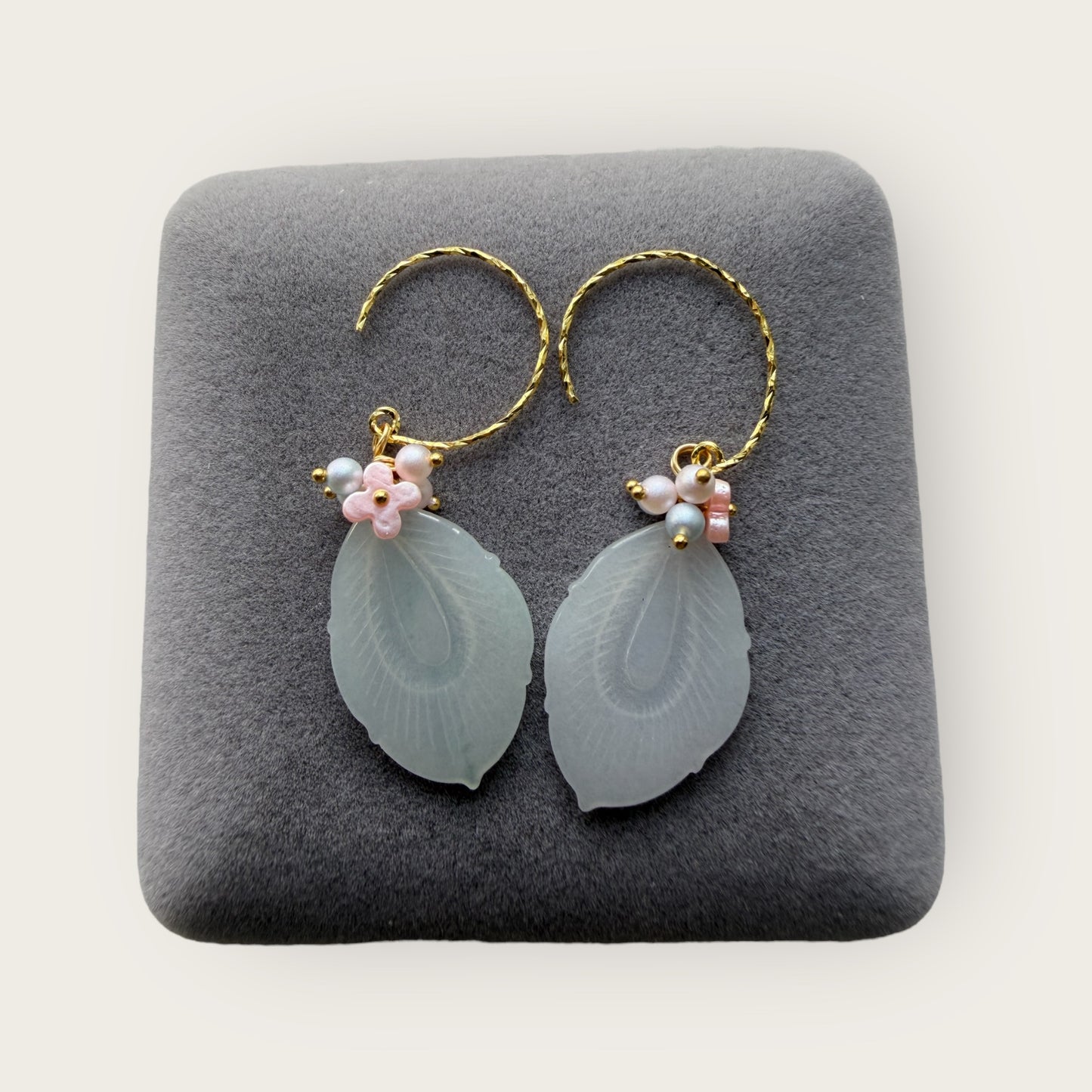 White Feather Jadeite Earring Hooks