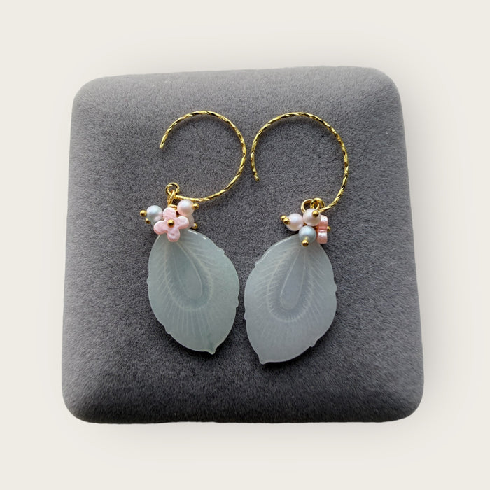 White Feather Jadeite Earring Hooks