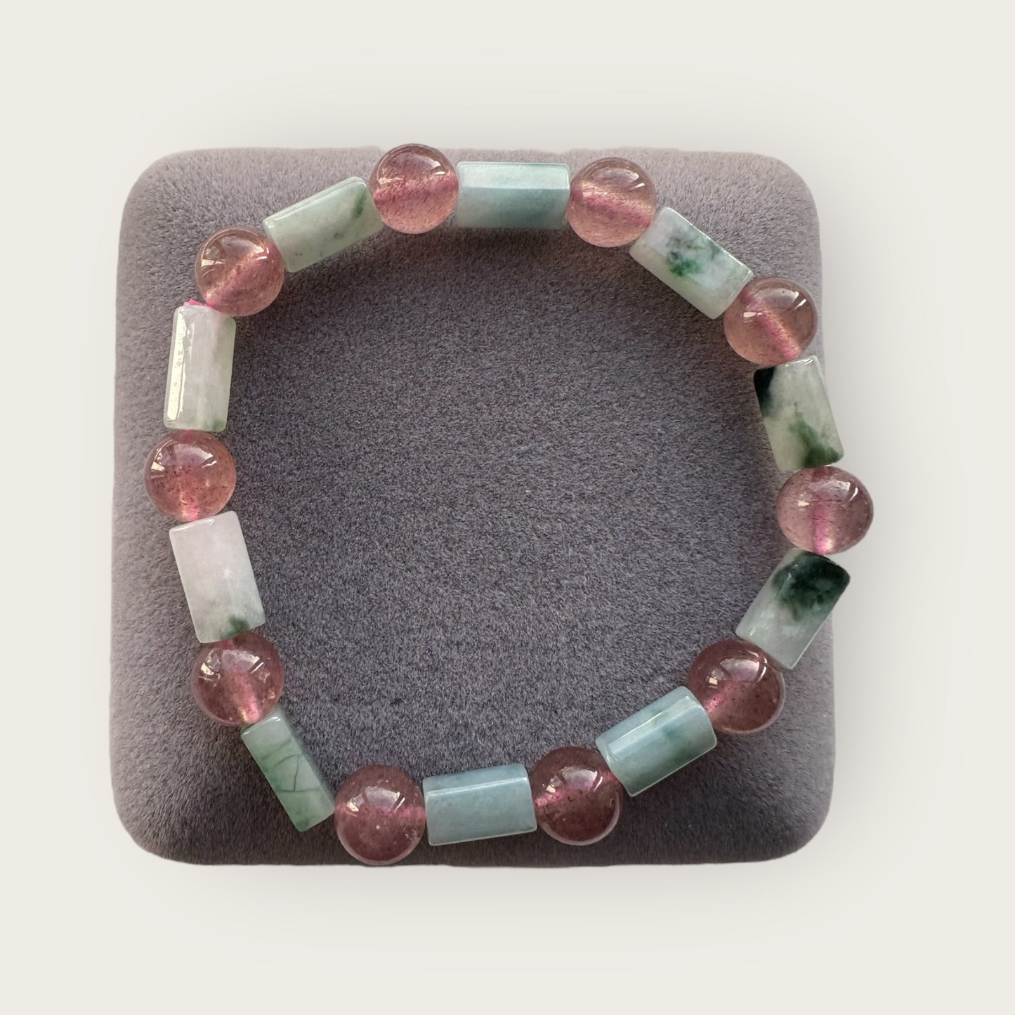 Rectangular Jadeite Strawberry Quartz Bracelet