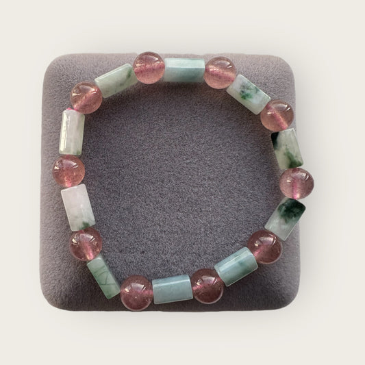 Rectangular Jadeite Strawberry Quartz Bracelet