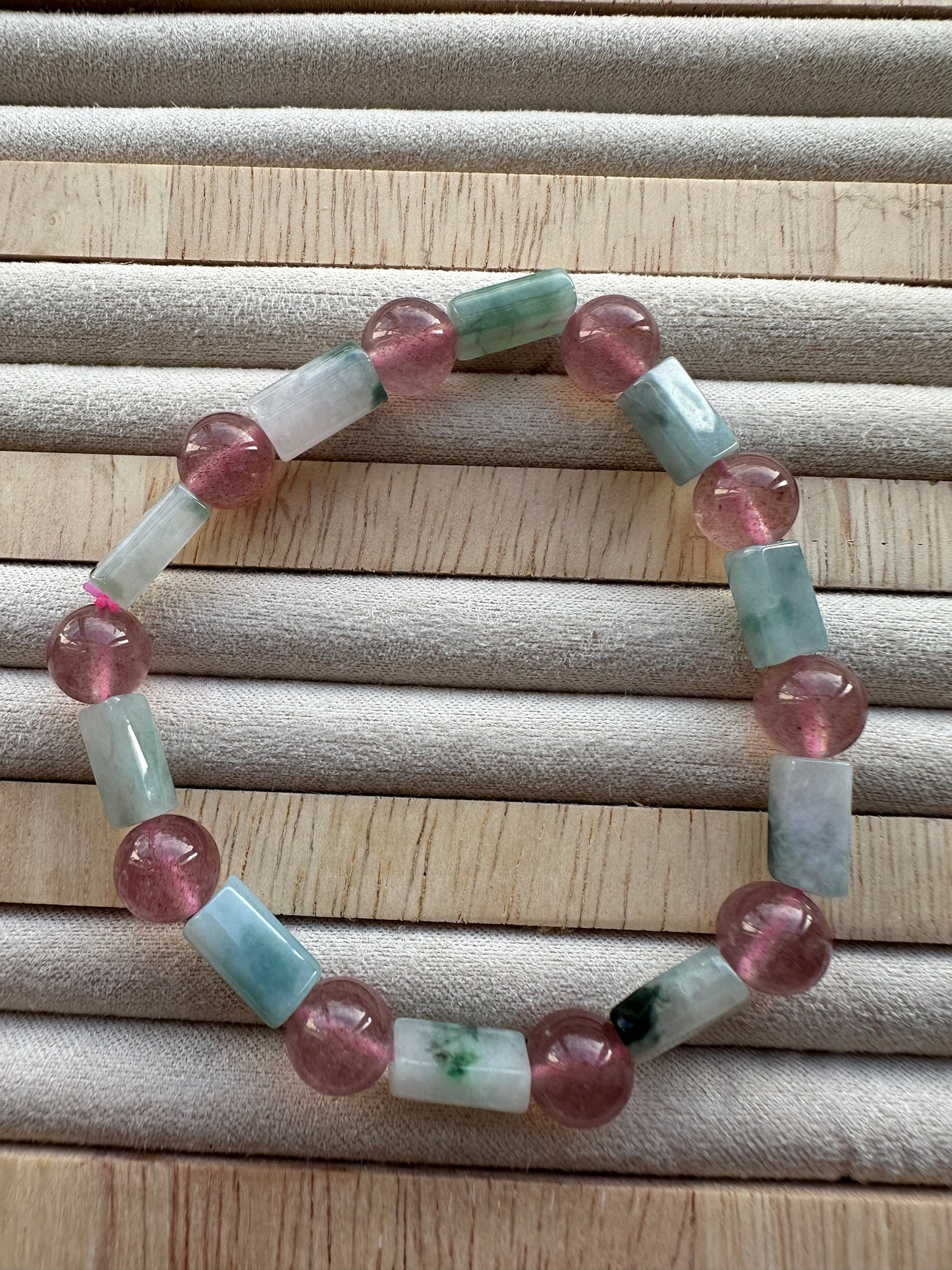 Rectangular Jadeite Strawberry Quartz Bracelet