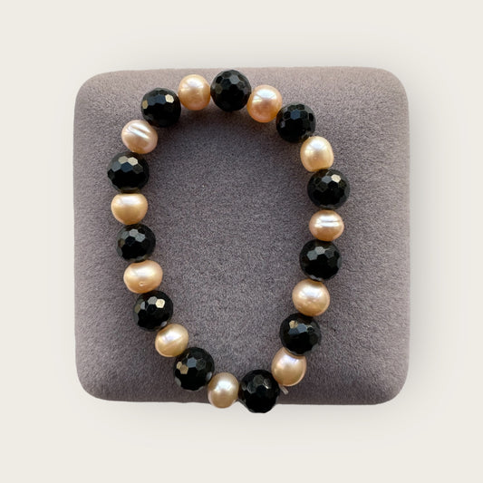 Faceted Omphacite Jadeite Pearl Bracelet