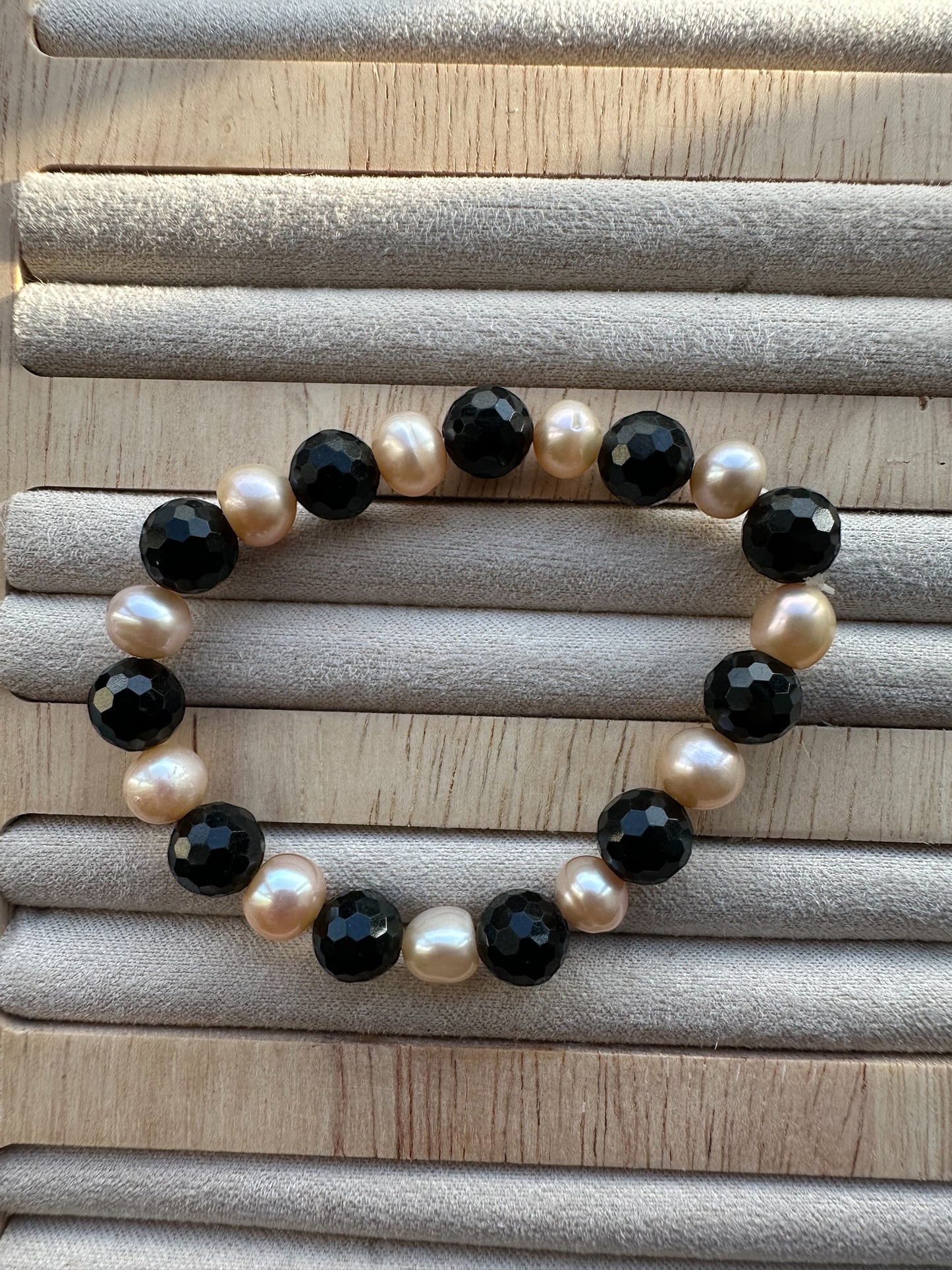 Faceted Omphacite Jadeite Pearl Bracelet