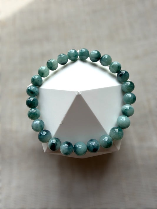 Denim Blue Floating Flowers Jadeite Bead Bracelet