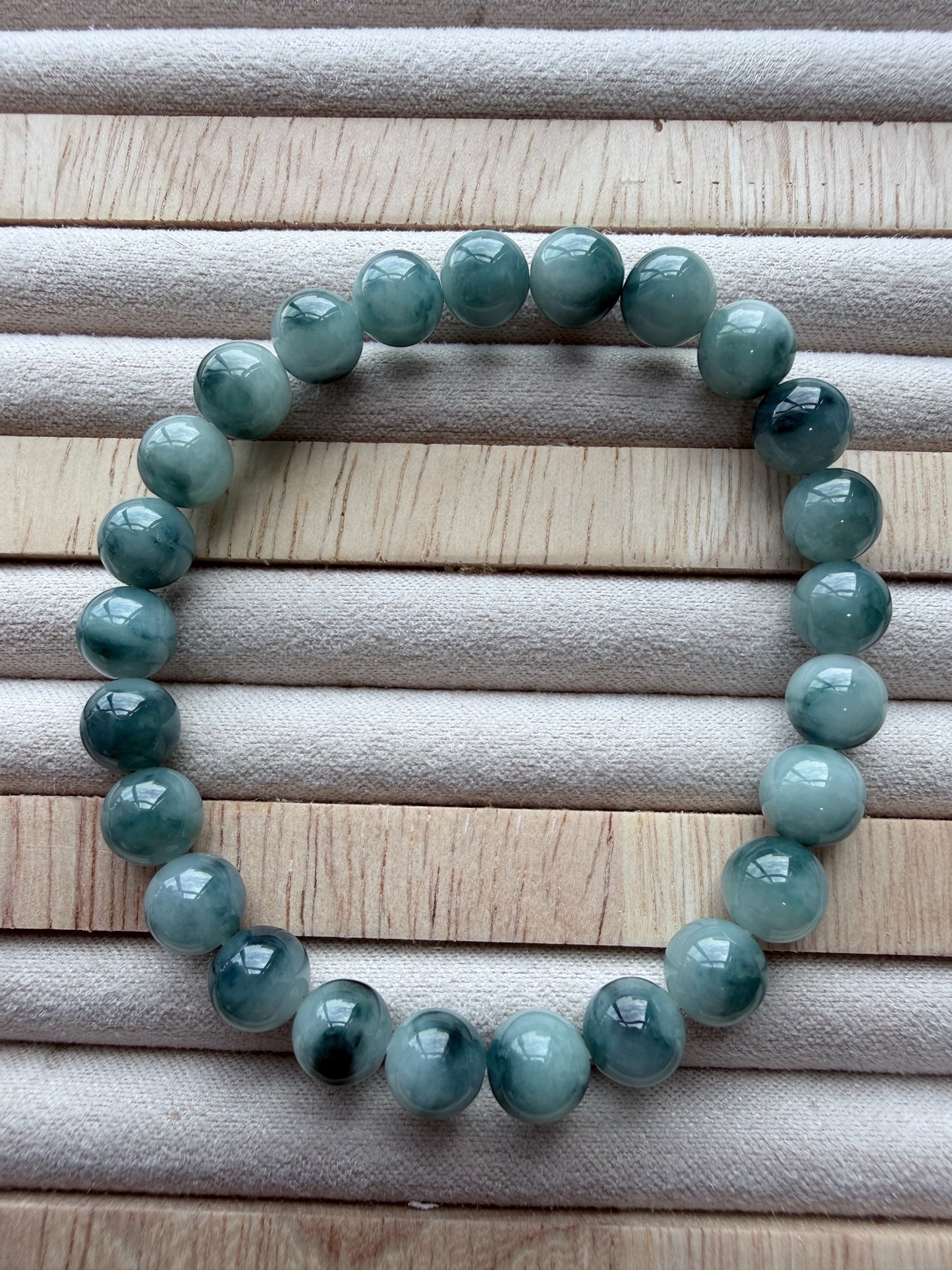 Denim Blue Floating Flowers Jadeite Bead Bracelet