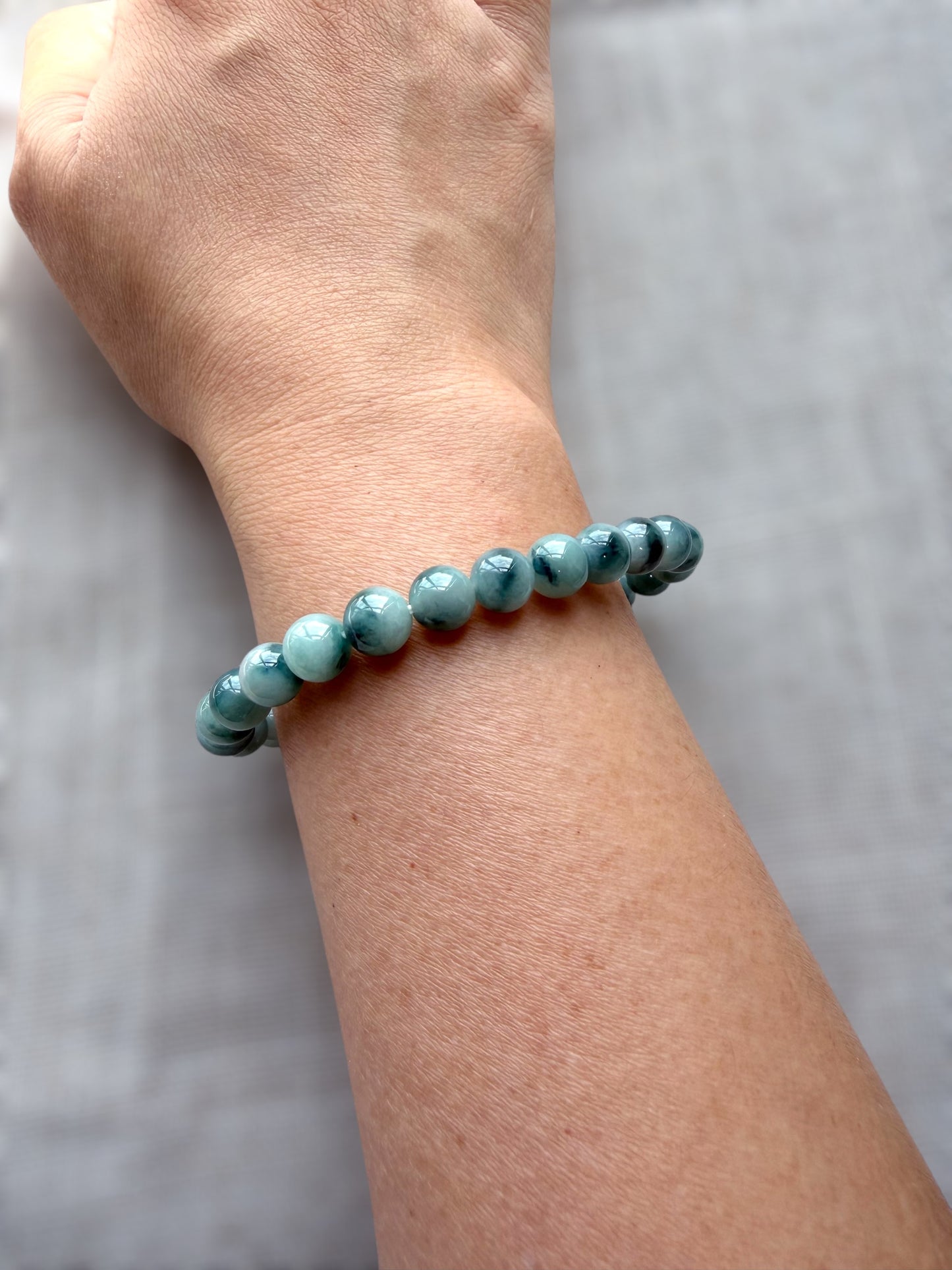 Denim Blue Floating Flowers Jadeite Bead Bracelet