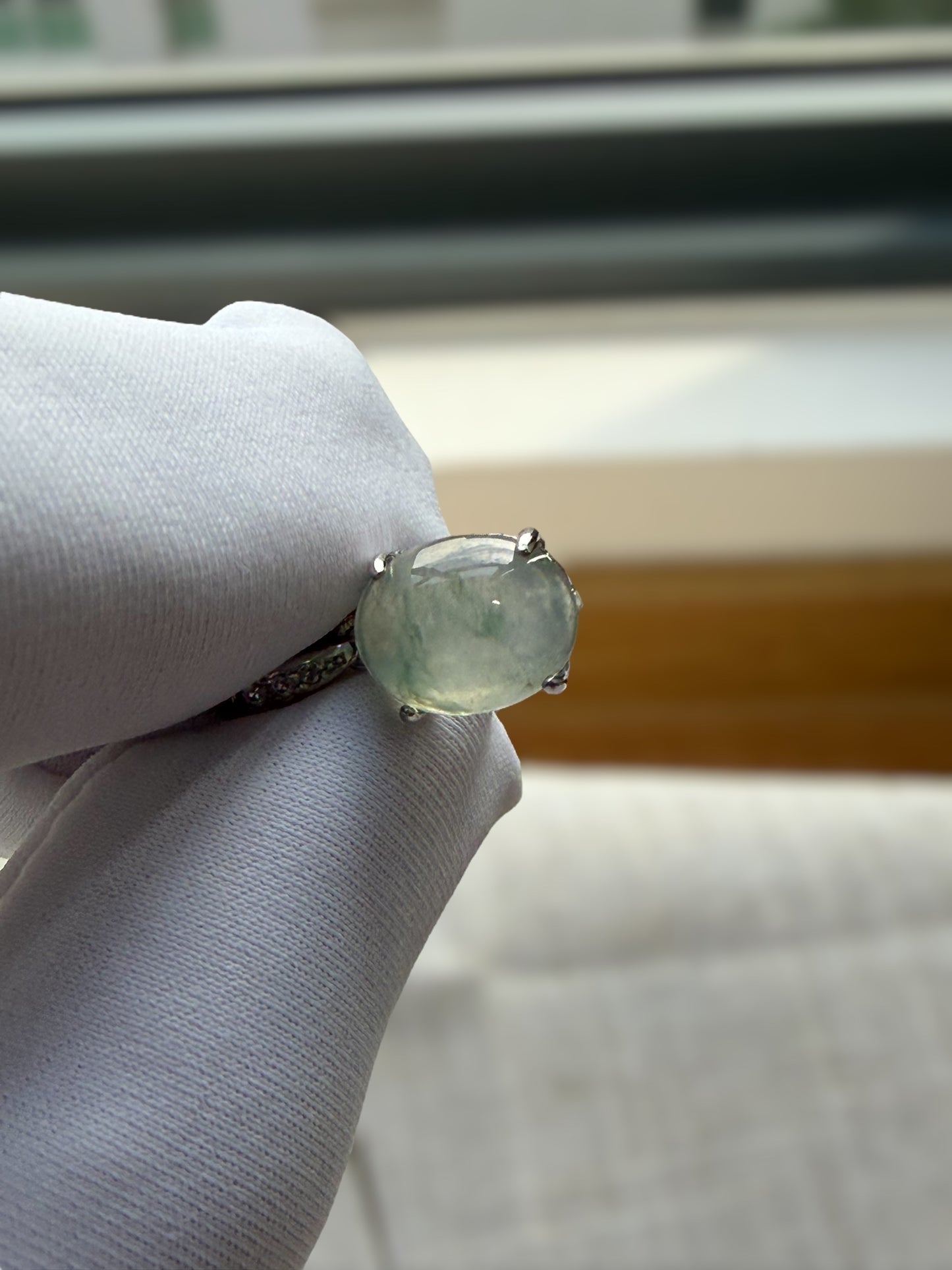 White Floating Flower Jadeite Cabochon Necklace