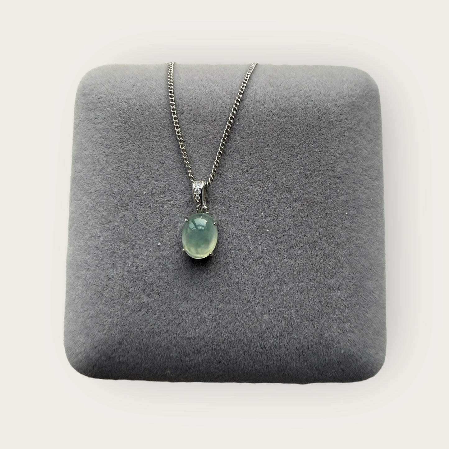 White Floating Flower Jadeite Cabochon Necklace