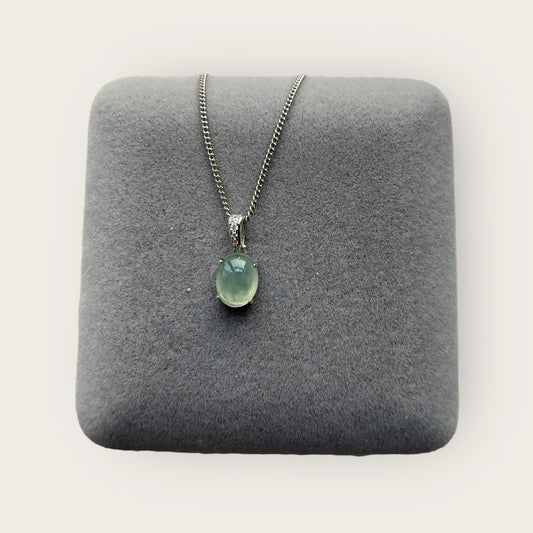 White Floating Flower Jadeite Cabochon Necklace