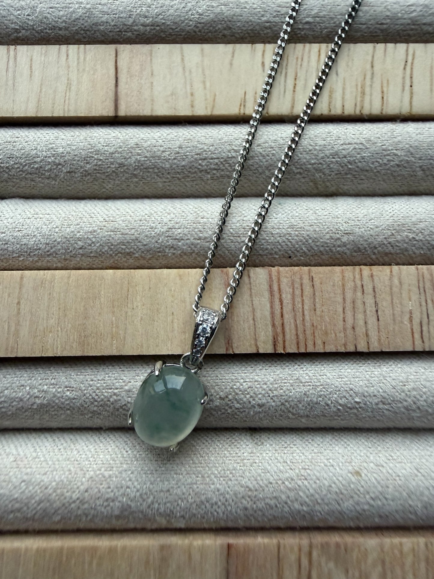 White Floating Flower Jadeite Cabochon Necklace