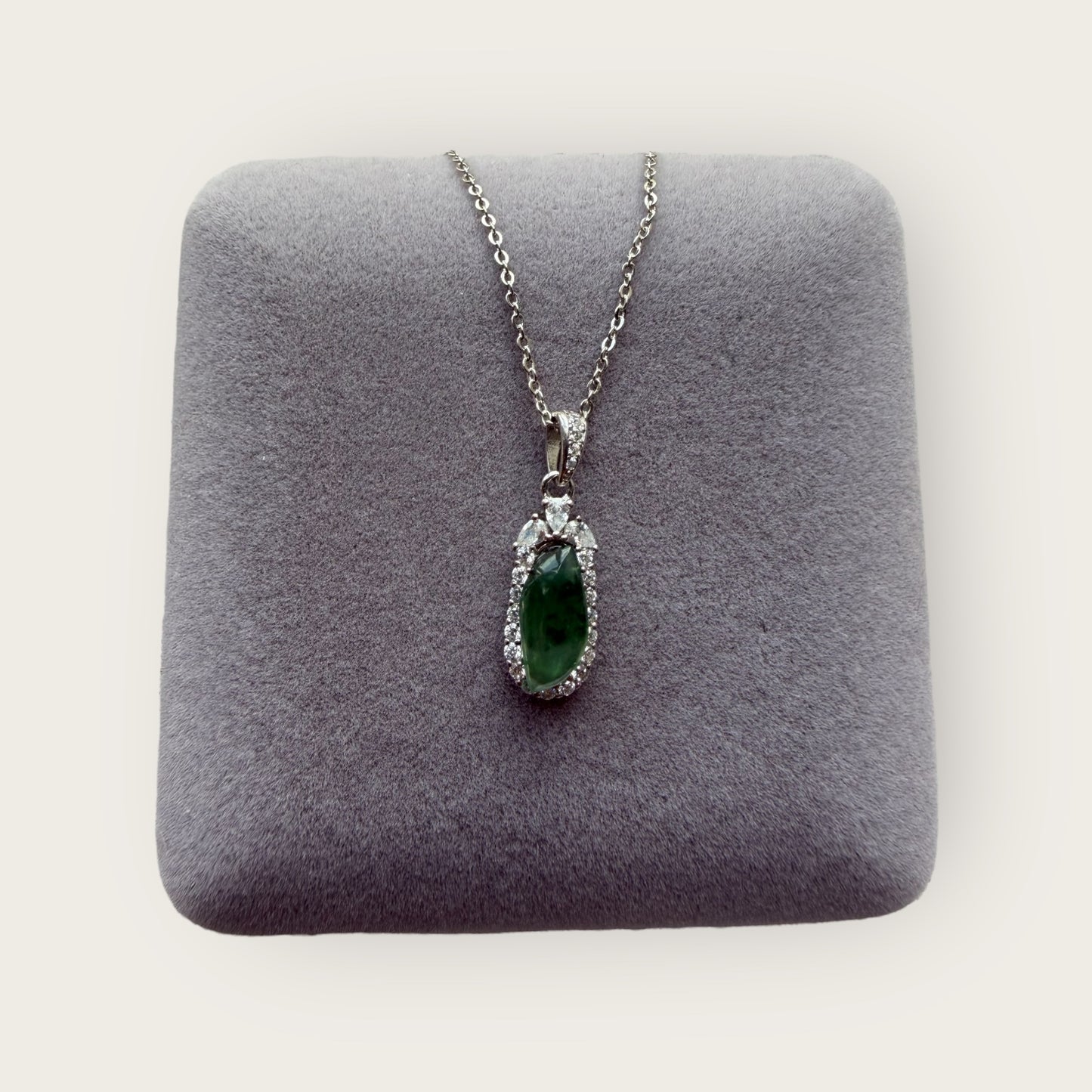 Green Floating Flower Teardrop Jadeite Necklace