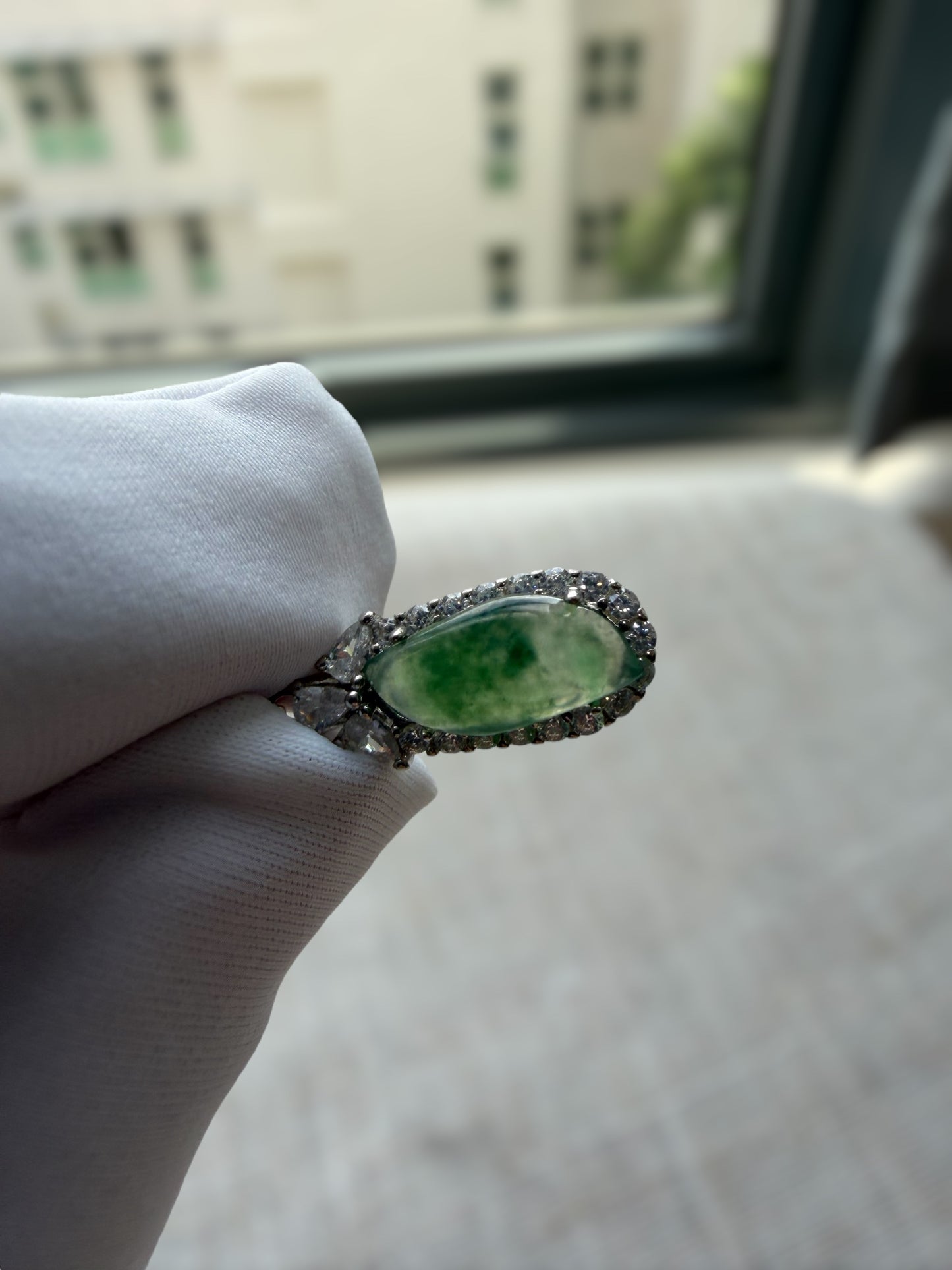 Green Floating Flower Teardrop Jadeite Necklace